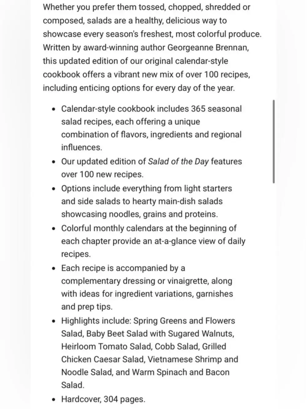 Williams Sonoma / Salad of the Day Cookbook / 365 Recipes